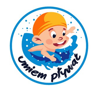 logo programu - grafika małego dziecka w wodzie z napisem umiem pływać